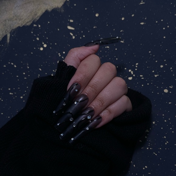 - XL BLACK JELLY NAILS w RHINESTONES - Picture 2 of 5